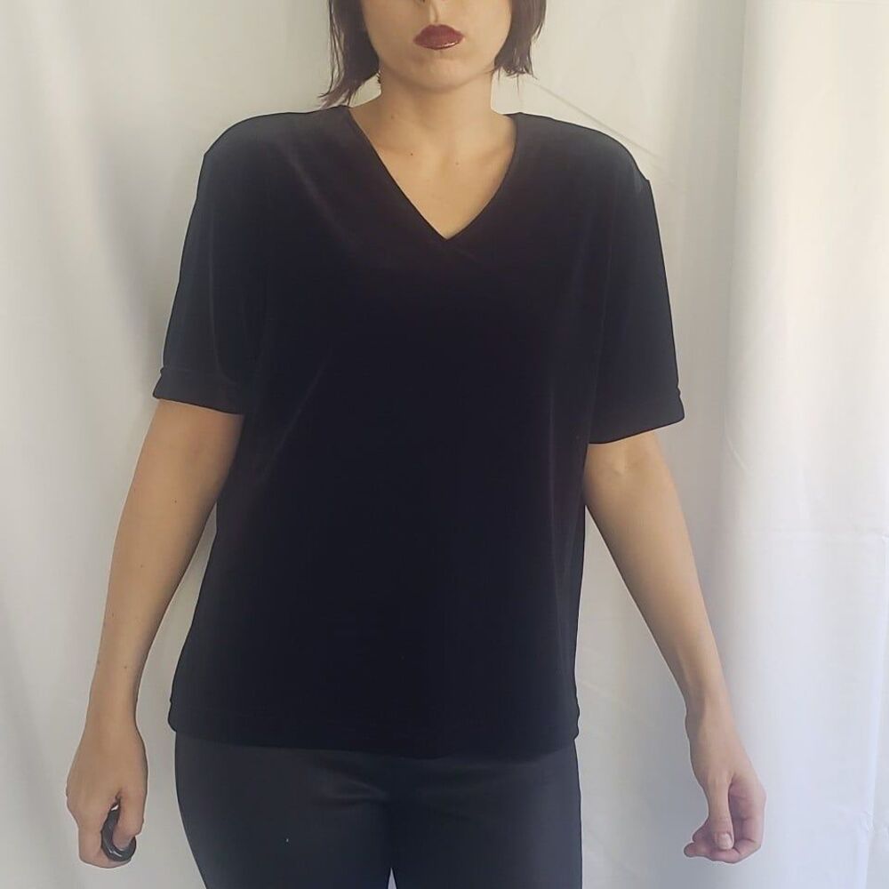 Kathie Lee Collection Black V-Neck Velvet Top